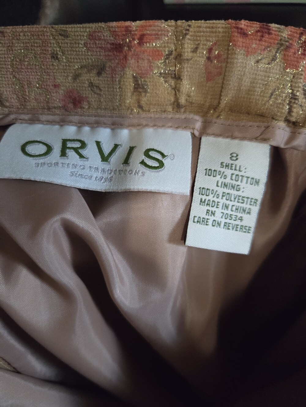 Orvis Tan Midi Skirt with Pink Floral Jacquard - Picture 6 of 6